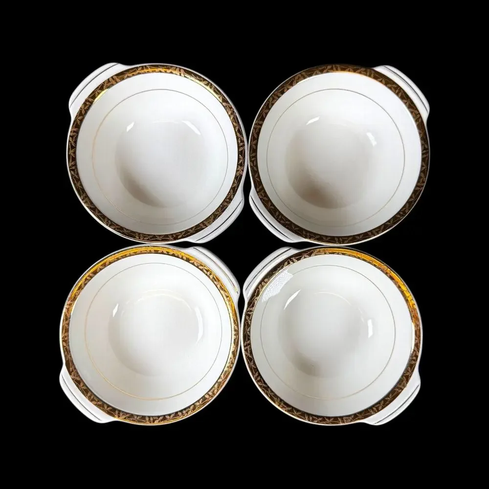 4x White Limoges Sebring Ohio Manhattan 22K Gold Trim Porcelain Bowls Vintage